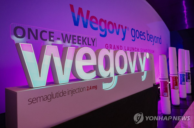 2024년 10월 15일 서울 시내 한 호텔에서 열린 노보노디스크의 비만치료제 위고비 한국 출시 행사장에 놓인 모형